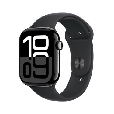 Imagem de Apple Watch Series 10 GPS + Cellular • Caixa preta brilhante de alumínio – 46 mm • Pulseira esportiva preta – M/G