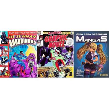Imagem de Kit c/ 3 livros - guia como desenhar mangá quadrinhos hq e graphic nov
