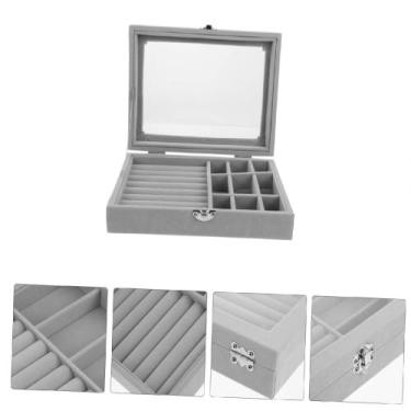 Imagem de Porta Jóias Grande Veludo Maletinha Organizadora Anéis Pulseira Tampa 