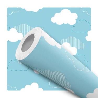 Imagem de Papel De Parede Adesivo Lavável Nuvem Branco Azul Quarto Infantil 12m 