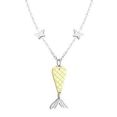 Imagem de 555Jewelry Colar feminino com pingente de pequena sereia de aço inoxidável, tamanho da corrente 45,7 cm, Aço inoxidável, Sem Pedra Preciosa