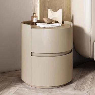 Imagem de Mesa de cabeceira redonda, mesa de cabeceira de madeira para quarto, mesa de cabeceira externa de couro, mesa de cabeceira, mesa de cabeceira para sala de estar, prateleira de gaveta, mesa lateral,