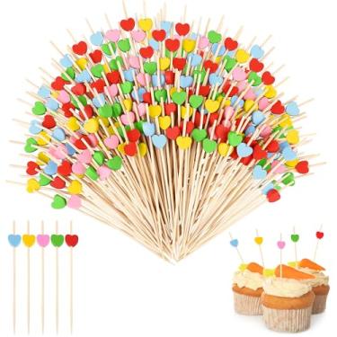 Imagem de Aodaer 200 peças de palitos de coquetel de coração de cores mistas para o dia dos namorados, palitos de madeira, espetos de coquetel, aperitivos, suprimentos de festa para aniversário, casamento, chá