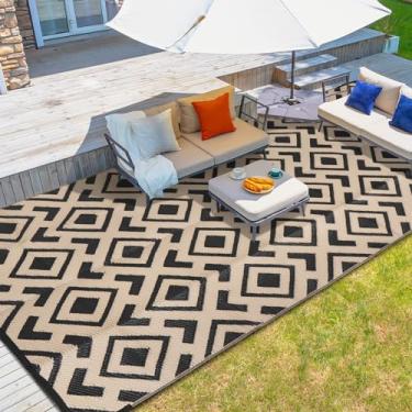 Imagem de wikiwiki Tapete para ambientes externos, 2,4 x 3 m, impermeável, reversível, tapete para ambientes internos e externos, tapete de palha de plástico para pátio, deck, varanda, piscina, trailer,