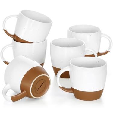 Imagem de Conjunto de 6 canecas de café de cerâmica branca (grande), xícaras de café de 510 g com alça, caneca latte, caneca grande para mulheres, homens, ótima para chá, chocolate quente, seguro para