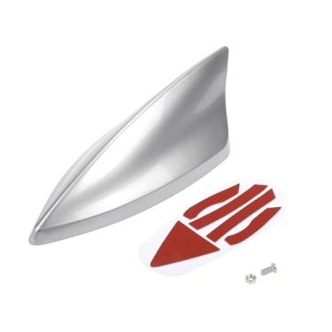 Imagem de VekAuto Antena de barbatana de tubarão, antena de teto de sinal AM/FM universal para carro, carro, SUV, caminhão, off-road, material ABS com base adesiva, tom prateado