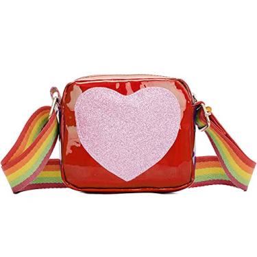 Imagem de Bolsa feminina moderna de lantejoulas coração arco-íris alça de ombro bolsa transversal para meninas pequenas, Vermelho, 5.9'' (L) x 2.4'' (W) x 4'' (H)