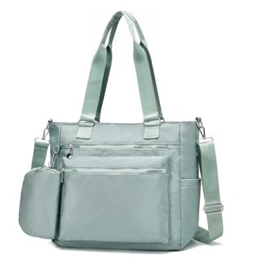 Imagem de I IHAYNER Bolsa feminina para laptop de 15,6 polegadas à prova d'água de lona para trabalho pasta de negócios bolsas de computador para viagem com bolsa de moedas verde