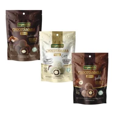Imagem de BOMBOM VEGANO DE TÂMARA RECHEADO COM COBERTURA DE CHOCOLATE CHOCOTÂMARA BITES VEGANUTRIS 60G - KIT 3 SABORES