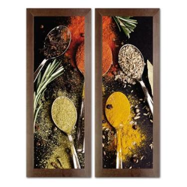 Imagem de Kit 2 Quadros Decorativos para Cozinha Área Goumet kitnet copa temperos frutas cantina Panela talheres