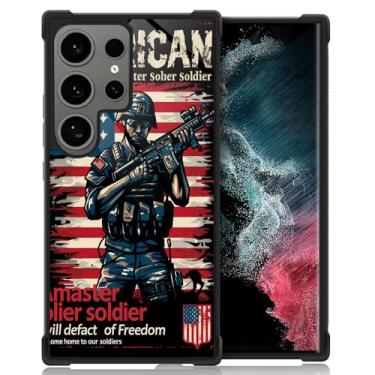 Imagem de CARLOCA Capa compatível com Samsung Galaxy S24 Ultra, bandeiras americanas e soldados para Galaxy S24 Ultra para meninos e homens, capa com design de TPU macio antiarranhões para Samsung Galaxy S24