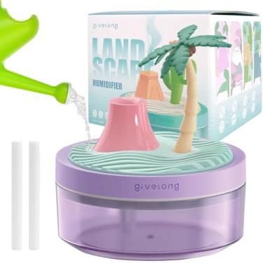 Imagem de PRATIQUE Mini umidificadores de mesa portáteis para quarto, pequeno umidificador com árvore de cocontagem, silencioso, névoa fria, desligamento automático, luz noturna em 7 cores, umidificador de ar
