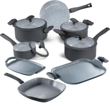 Imagem de Jogo de Panelas Hercules Revestimento Ceramico Indução 8 Peças Antiaderente Cinza