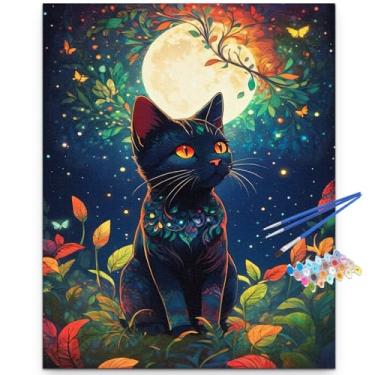 Imagem de Artunion Tinta de gato blact por números para adultos iniciantes, kits de pintura de cachorro por números, pintura a óleo faça você mesmo por kits de arte em tela, artesanato para decoração de parede