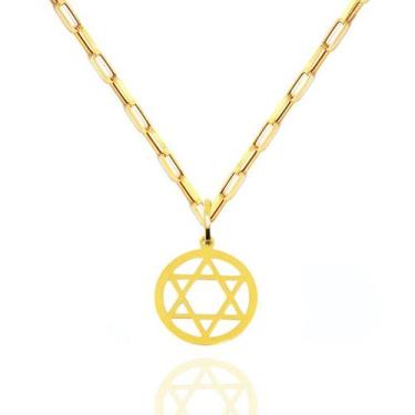 Imagem de Corrente Masculina Com Pingente Estrela Davi Ouro 18k - AGAPRIME JÓIAS