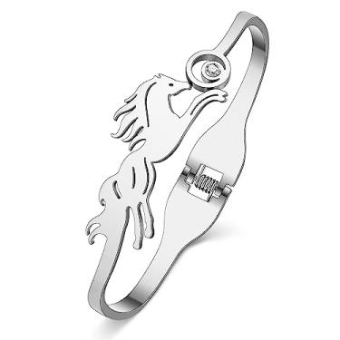 Imagem de YINYA Pulseira de aço inoxidável banhada a ouro 18 quilates com strass de prata fofa de cavalo vazada joias presentes para mulheres berloques, Medium, Aço inoxidável, Diamante