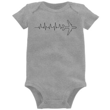 Imagem de Body Bebê Avião Batimentos Cardíacos - Foca na Moda, Cinza, M