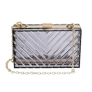 Imagem de WJCD Bolsa transparente feminina de acrílico transparente bolsa de mão em formato de V aprovada por estádio, Cinza, Small