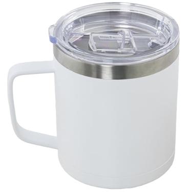 Imagem de DRW Caneca de viagem de aço inoxidável de 350 ml com tampa dupla de acrílico em branco e transparente, 9 x 9 x 11 cm