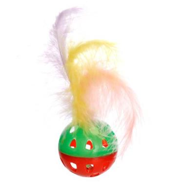 Imagem de Brinquedo P/gatos Bola Guizo Pena 16Cm Color Ringo Pet 0106