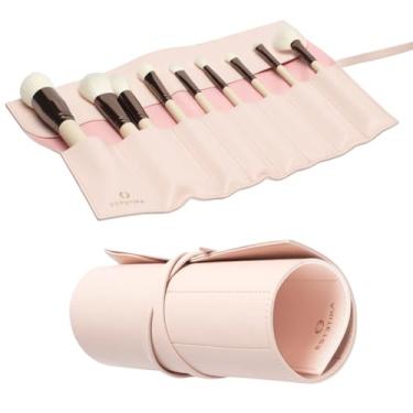 Imagem de ESTETIKA Organizador de rolo de pincéis de maquiagem de viagem para mulheres, bolsa de pincéis de luxo, estojo portátil chique para pincéis de maquiagem – comporta 10 pincéis, bolsa de armazenamento