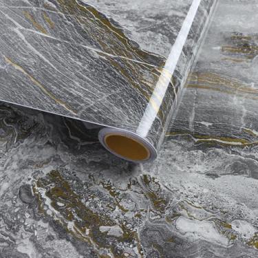 Imagem de VaryFloral Papel de parede de mármore cinza e dourado granito brilhante à prova d'água papel de contato de mármore cinza para armário mesa mesa descascar e colar envoltório de bancada de vinil
