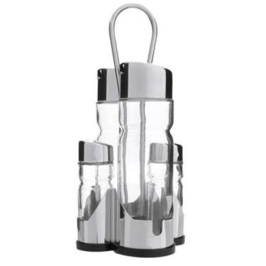 Imagem de Kit Galheteiro 4 Peças + Suporte Cozinha Azeiteiro Vinagre - Cascavel,