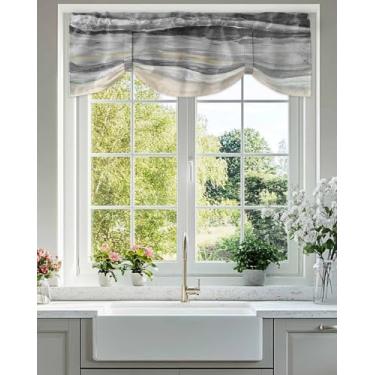 Imagem de Cortinas de amarrar para janelas litorânea praia banheiro janela tratamento preto cinza cozinha cortinas sanefas bolso haste ombré preto cinza balão sombra cortinas para sala de estar quarto 137.2 cm