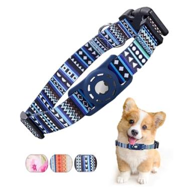 Imagem de EnjoIt Coleira para cães AirTag, coleira de poliéster para cães com silicone ajustável, acessórios AirTag, coleira para cães pequenos e médios azul P