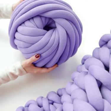 Imagem de Fio de tricô de braço para cobertor de fio grosso, fio gigante volumoso de lã de algodão trançado para tricô à mão, faça você mesmo, tubo lavável macio, fio gigante volumoso para crochê (roxo claro, 2