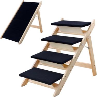 Imagem de LWTURLOV Escadas/Degraus De Madeira Para Cães, Rampa Dobrável 2 Em 1 Para Animais De Estimação Com Escadas Antiderrapantes Para Animais De Estimação De Pequeno A Médio Porte Para Cama, Sofá, Sofá,