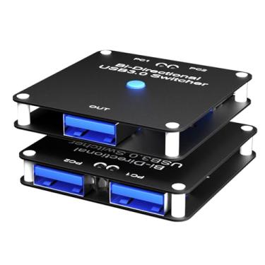 Imagem de Seletor de interruptor U 3.0, 2 computadores, compartilham 1 switch KVM de 3.0 portas, para PC, laptop, teclado, mouse, impressora, scanner, adaptador de interruptor de um botão