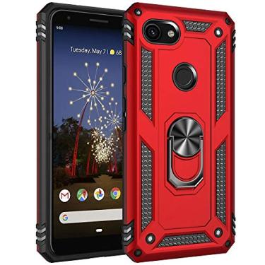 Imagem de Capa de grau militar com impacto de queda para Google Pixel 3A XL, anel giratório de metal 360, suporte magnético para suporte de carro, capa à prova de choque para Google Pixel 3A XL, capa de proteção de telefone, Vermelho
