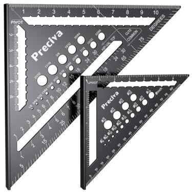 Imagem de Preciva Conjunto De Esquadros De Carpinteiro, 12" (Escala 1/16) E Esquadro De Caibro De 7" Em Liga De Alumínio, Ferramenta De Carpinteiro Multiuso, Ferramenta De Medição De Layout Para Marcenaria E