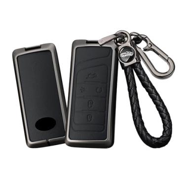 Imagem de HIBEYO Capa de chaveiro inteligente de 5 botões compatível com Trumpchi GS7 GS8 GM8 GS5 GA6 GM6 Capa protetora de chave de couro e acessórios de liga com chaveiros de couro - A tipo preto