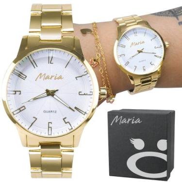 Imagem de relogio feminino banhado casual inox dourado + caixa ouro presente ori