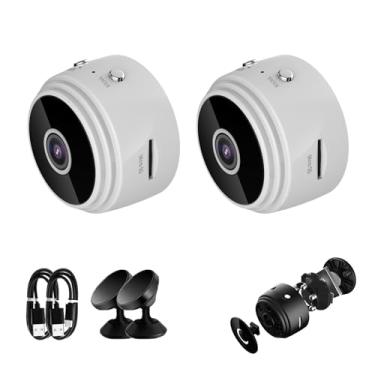 Imagem de PUFE Miniguard Câmera de segurança, minicâmera magnética Miniguard, mini câmera de segurança 1080p HD WiFi sem fio para ambientes internos e externos (2 peças brancas)
