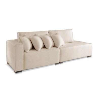 Imagem de Sofá 3 Lugares Modulado Chaise Almofada Solta Molas Isa BD Linho Bege 