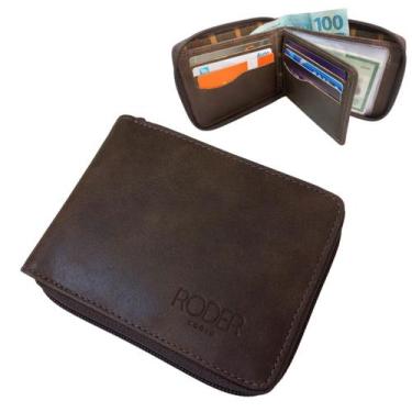 Imagem de Carteira Masculina de Couro Legítimo Grande com Ziper externo Completa