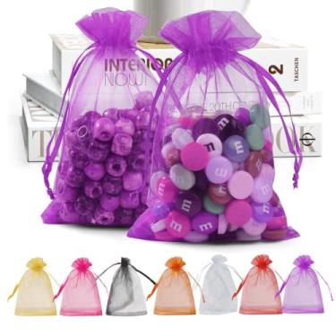 Imagem de ANZNKU 100 PCS Small Organza Bags 4x6 inches，Purple Favor Gift Bags Drawstring Pouches For Party Festival Jewelry Earrings Cosmetic Favor Mesh little Gift Bags