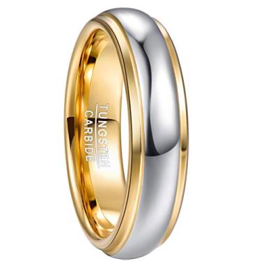 Imagem de NUNCAD Anéis de tungstênio masculinos gravados personalizados 4 mm/6 mm/8 mm ouro prata dois tons bordas degraus ajuste confortável tamanho 5-12, 7, Carboneto de tungstênio