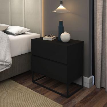 Imagem de Mesa Cabeceira Eros 2 Gavetas estilo Industrial Preto