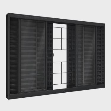 Imagem de Janela de Aço Veneziana de Correr Central com Grade Quadrada 6 Folhas 100x120cm Aço Pronto