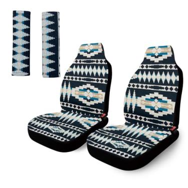 Imagem de Capas de assento de carro Boho para bancos dianteiros, pacote com 2 cobertores listrados pretos Baja capas de assento para carro caminhão van SUV, capas de assento hippie de fácil instalação com