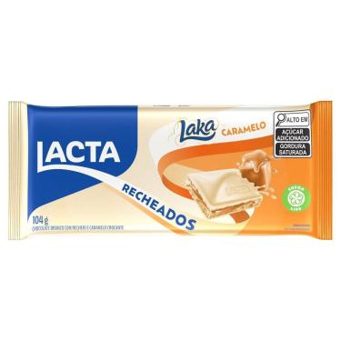 Imagem de Barra de Chocolate Branco Recheio Caramelo Lacta Laka Recheados 104g