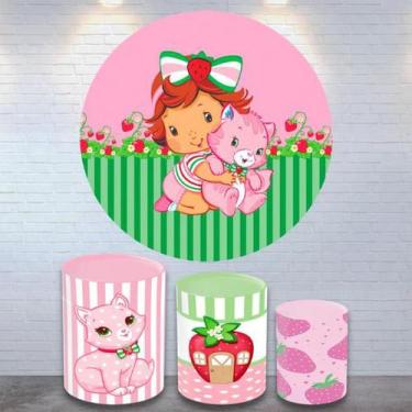 Imagem de Kit Painel de Festa Redondo Trio Cilindro - MORANGUINHO - DeCarllos