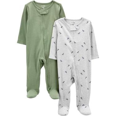 Imagem de Simple Joys by Carter's Pacote com 2 unidades, unissex, zíper bidirecional, texturizado para dormir e brincar, Dinossauro cinza/verde sálvia, 3-6 meses