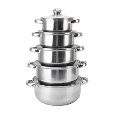 Imagem de Conjunto de panelas de aço inoxidável Topyond de 5 peças com tampa de vidro, panelas e frigideiras antiaderentes próprias para máquina de lavar louça, para cozinhar na cozinha,