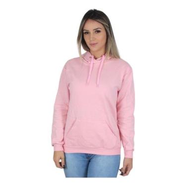 Imagem de Moletom Liso Feminino Flanelado Blusa De Frio Canguru - Hs, Rosa, G