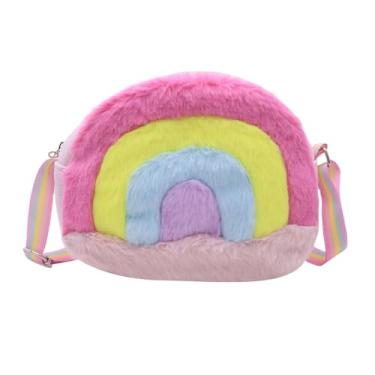 Imagem de Linda bolsa tiracolo para meninas, arco-íris, carteira pequena, com glitter, retalhos, de pelúcia, bolsa de ombro para mulheres pequenas, rosa, One Size